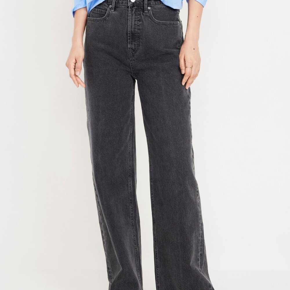 Old Navy Extra High-Waisted Wide-Leg Jeans Black Wash Size 6 Petite